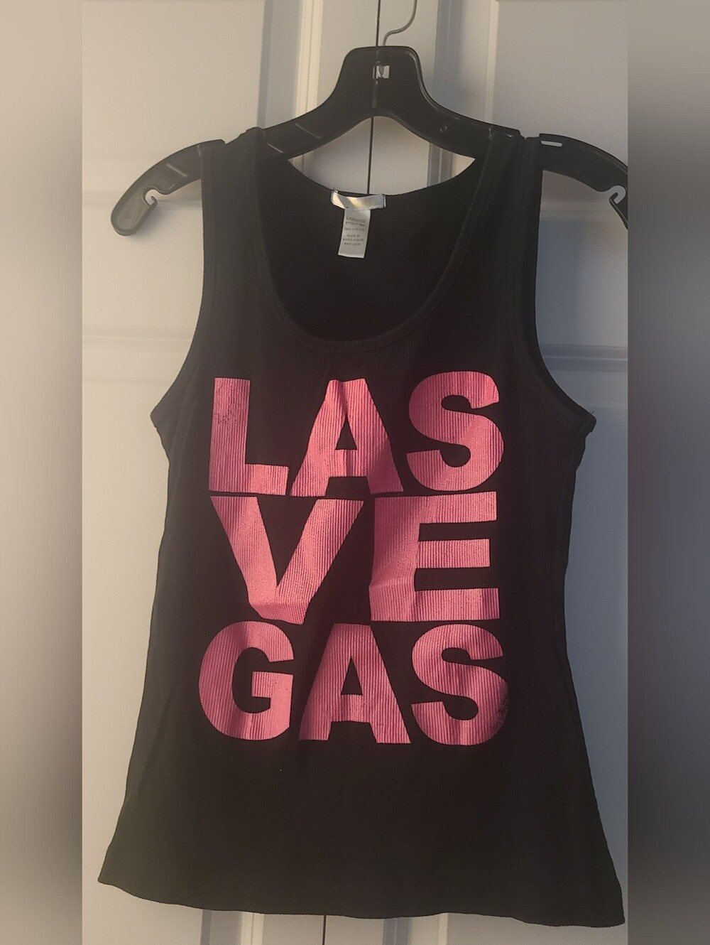 Womens Las Vegas Black Tank Top With Pink Writing Size Large